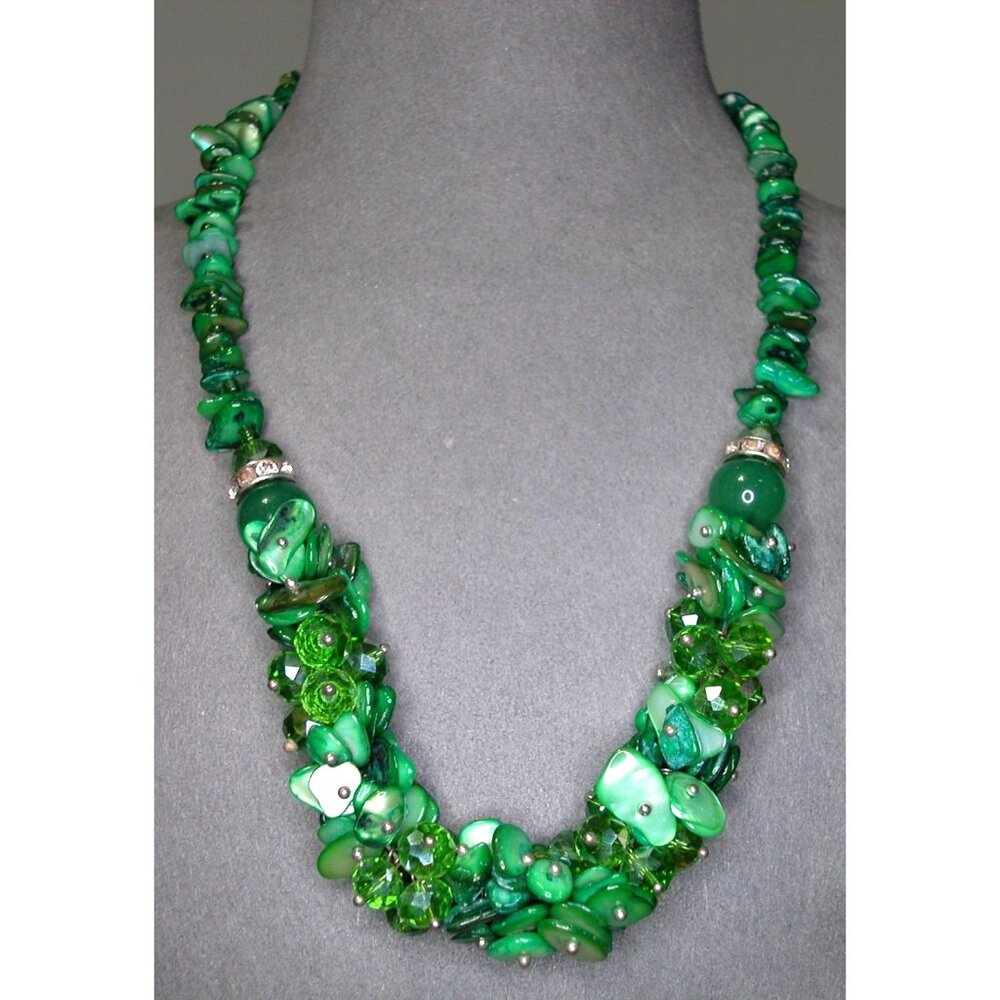 Necklace W/ Chips & Faceted Beads 18" Adjustable Lobster Clasp Lightweight